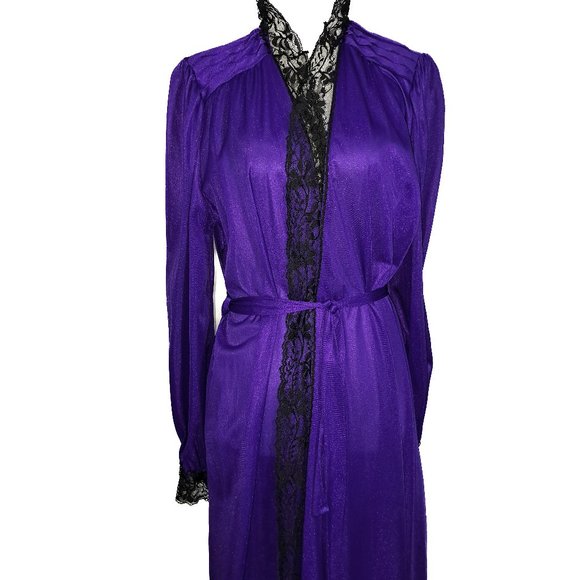 Purple Sheer Nylon Lace Robe Vintage New! - Picture 2 of 7
